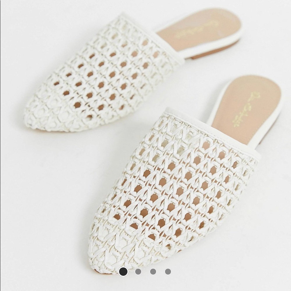 Miss Selfridge woven mules in white